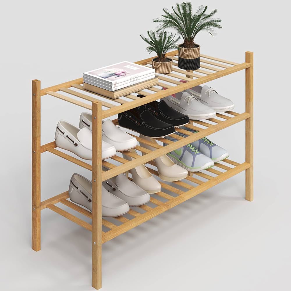 viewcare 4-Tier Bamboo Shoe Rack for Entryway, Stackable | Foldable |  Natural, Shoe Organizer for Hallway Closet, Free Standing Shoe Racks for  Indoor