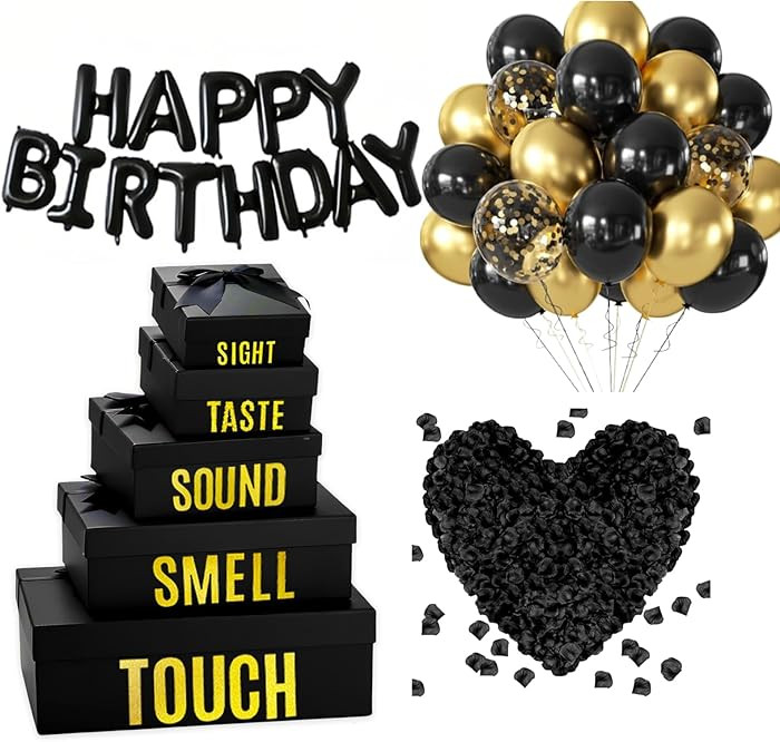 YIXAXKAO 5 Senses Gift Boxes for Him Five Senses Gift Birthday Decorations Black Nesting Gift Box... | Amazon (US)
