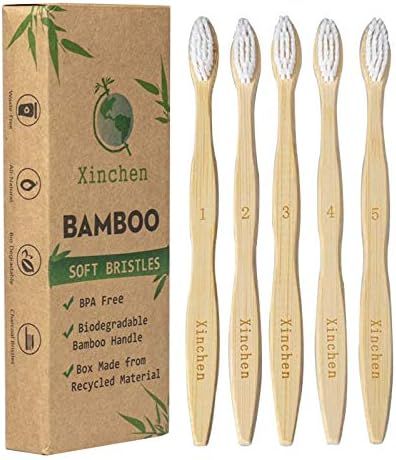 Xinchen Bamboo Toothbrushes Natural Organic Biodegradable and Vegan Bamboo Soft BPA Free Nylon Br... | Amazon (US)