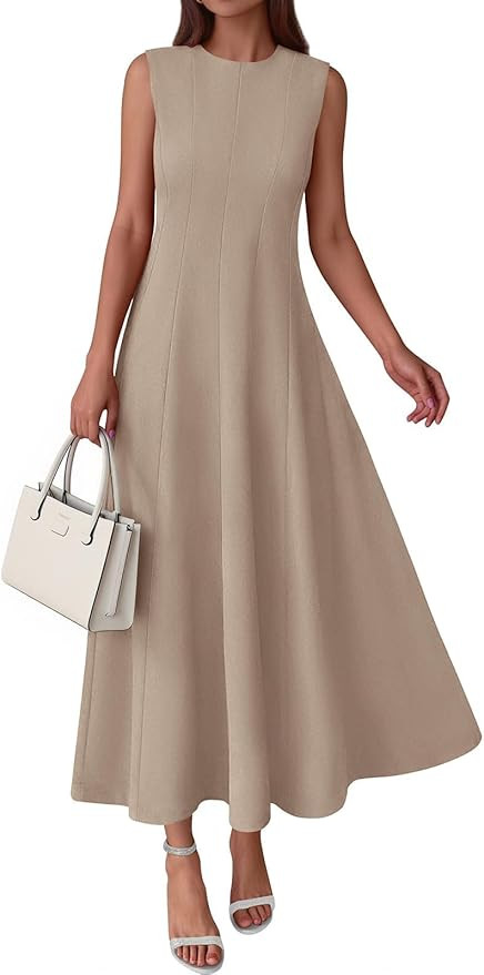 PRETTYGARDEN Sleeveless Long Spring Dresses for Women 2026 Casual Round Neck Fit and Flare A-line... | Amazon (US)