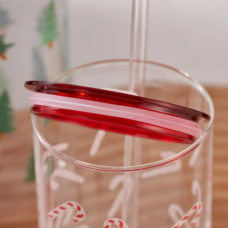 Holiday Time Glass 20oz Can Sipper Candy with Lid | Walmart (US)