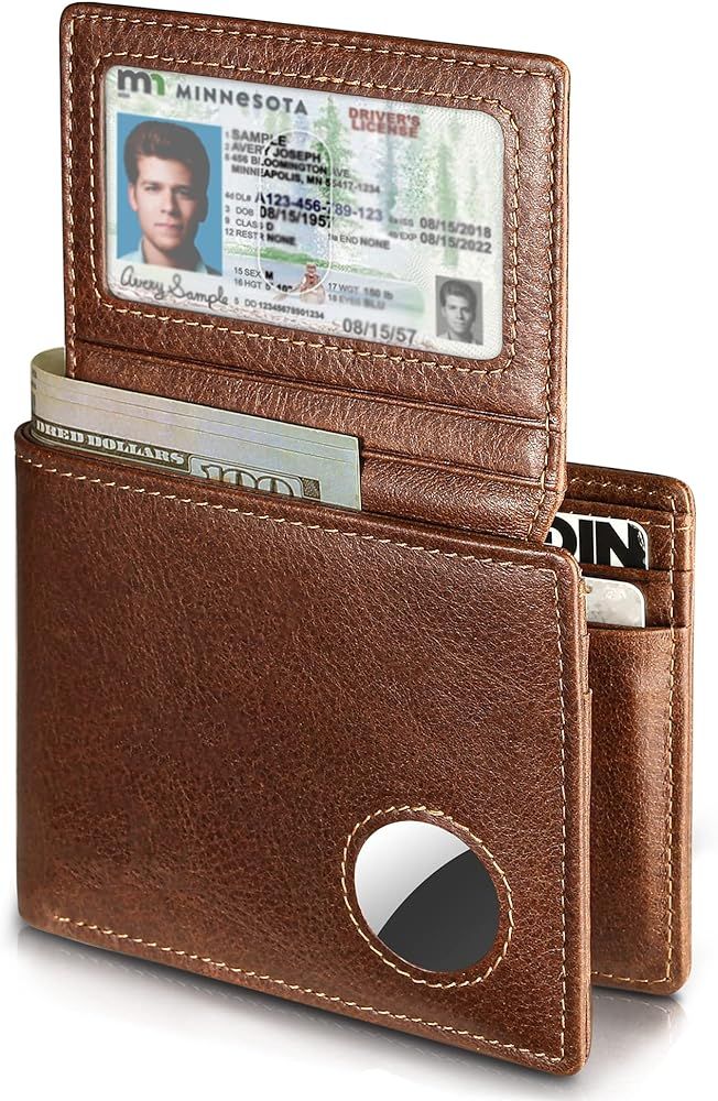 Amazon.com: Mens Wallet With AirTag Holder, Bifold Leather RFID Blocking 2 ID Windows 12 Card Hol... | Amazon (US)
