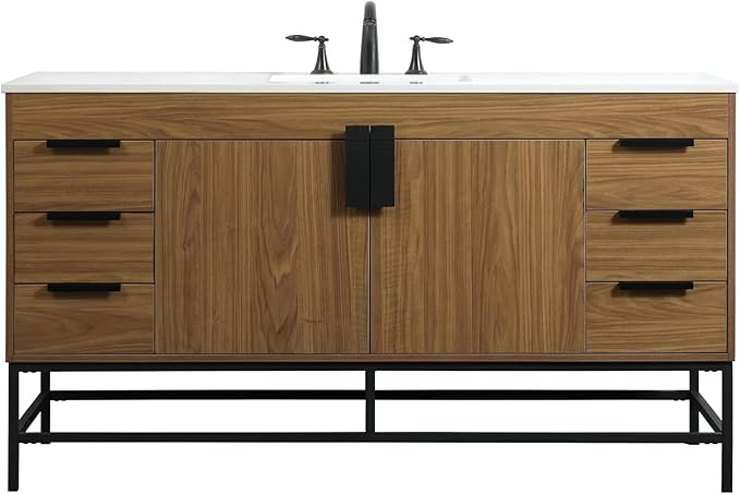 60 Single Bathroom Vanity, Soft-Close, Walnut Brown | Amazon (US)
