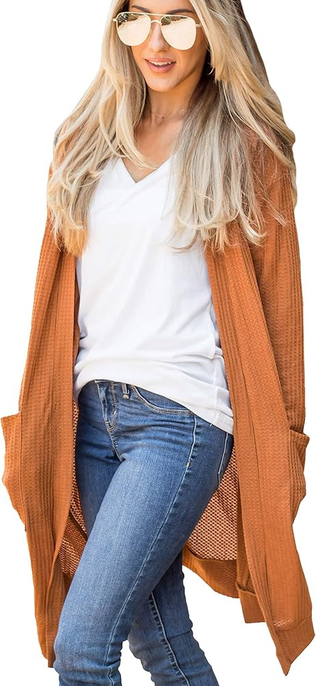 Tickled Teal Women's Long Sleeve Knit Open Front Sweater Cardigan with Pockets | Amazon (US)