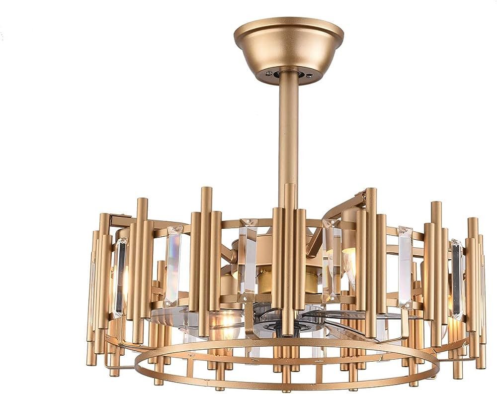 20" Gold Fandelier Ceiling Fan with LED Light Remote control, 3-Speed Quiet Enclosed Fandelier Go... | Amazon (US)