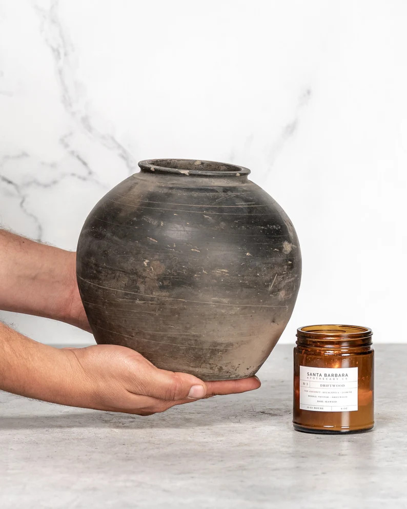 Rustic Handcrafted Vintage Clay Vase in Black and Grey With No Handles free Shipping - Etsy | Etsy (US)