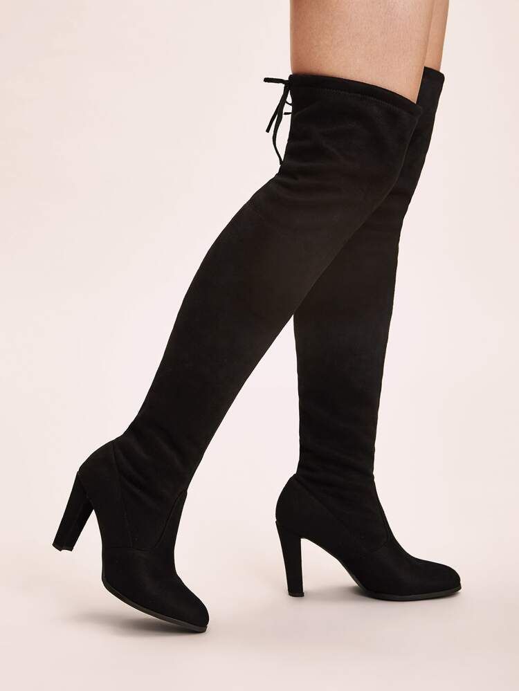 Tie Back Over The Knee Chunky Boots | SHEIN