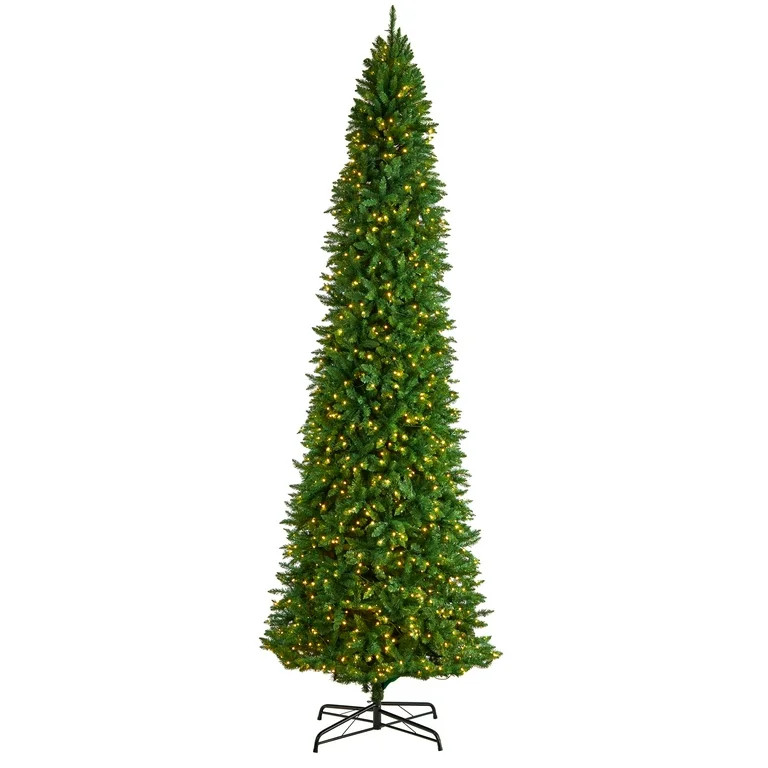 Nearly Natural Slim Mountain Clear Prelit LED Green Decorated Pine Christmas Tree, with 3235 Tips... | Walmart (US)