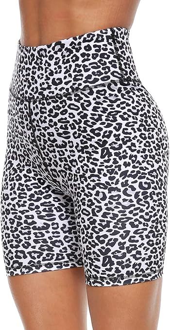 PERSIT Women's High Waist Print Workout Yoga Shorts with 2 Hidden Pockets, Non See-Through Tummy ... | Amazon (US)