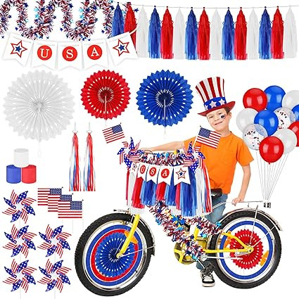 44 Pcs Parade Patriotic Bike Decoration Kit 4th of July Bike Streamers Bicycle Ribbon Tassels Ame... | Amazon (US)