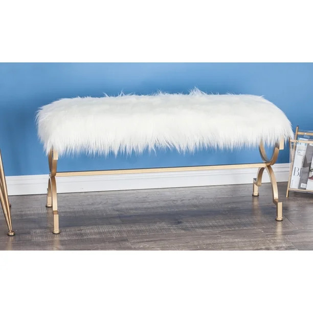 DecMode Metal Bench with White Faux Fur Top, Gold | Walmart (US)