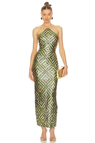 Camila Coelho Isaura Maxi Dress in Green & Silver from Revolve.com | Revolve Clothing (Global)