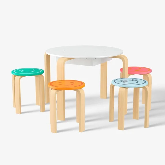 Mainstays Kids 5 Piece Play and Chair Set, Natural Teak and Multicolor | Walmart (US)