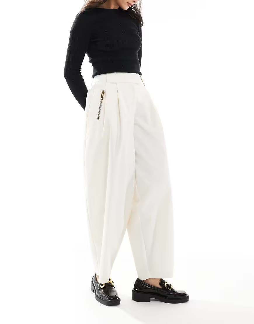 ASOS DESIGN arch leg zip detail trousers in off white | ASOS (Global)