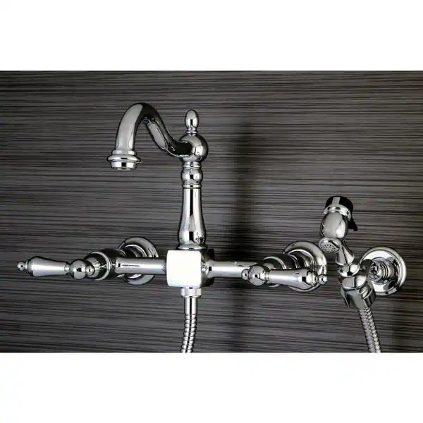 Victorian Wallmount Chrome Kitchen Faucet with Side Sprayer - Overstock - 10634895 | Bed Bath & Beyond