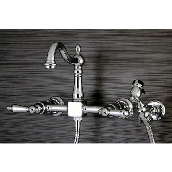 Victorian Wallmount Chrome Kitchen Faucet with Side Sprayer - Overstock - 10634895 | Bed Bath & Beyond