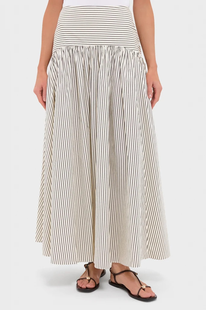 Ivory and Dark Oak Micro Stripe Procida Skirt | Tuckernuck (US)