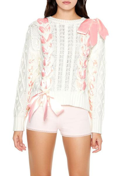 Cable Knit Ribbon Bow Sweater | Forever 21