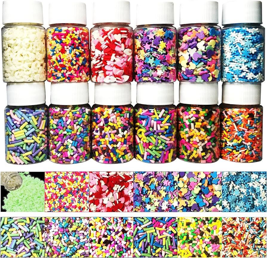LIKETURE Fake Sprinkles 12 Jars 180g Polymer Clay Sprinkles Fake Candy Sprinkles Faux Sprinkle fo... | Amazon (US)