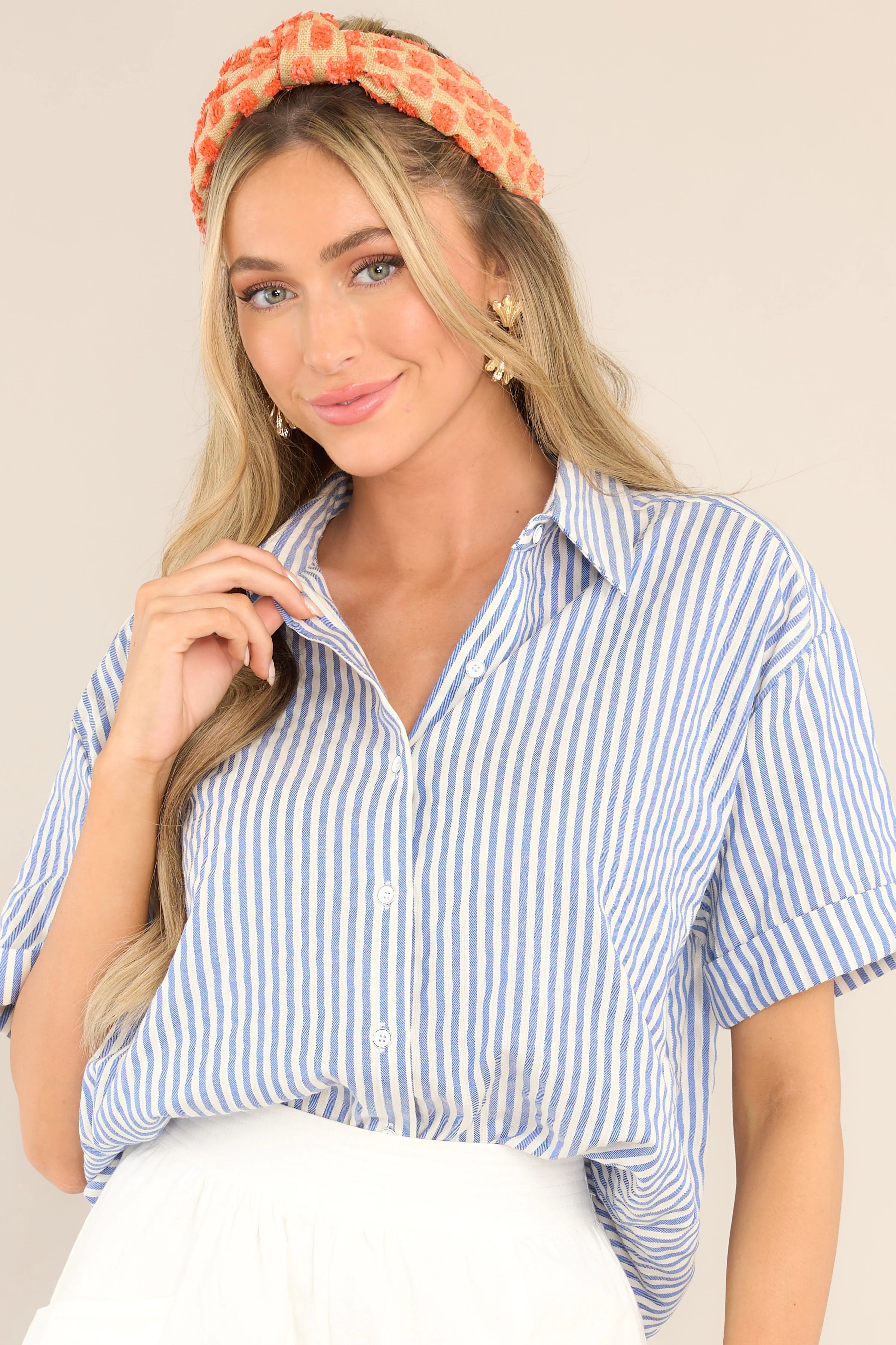 Journey Of Love Blue Striped Button Front Top | Red Dress