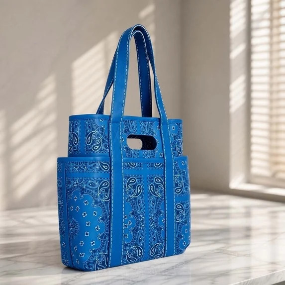 Women's Americana Cut Out Tote Bag, Red Bandana Print Shoulder Tote Bag with Multiple Pockets, La... | Walmart (US)