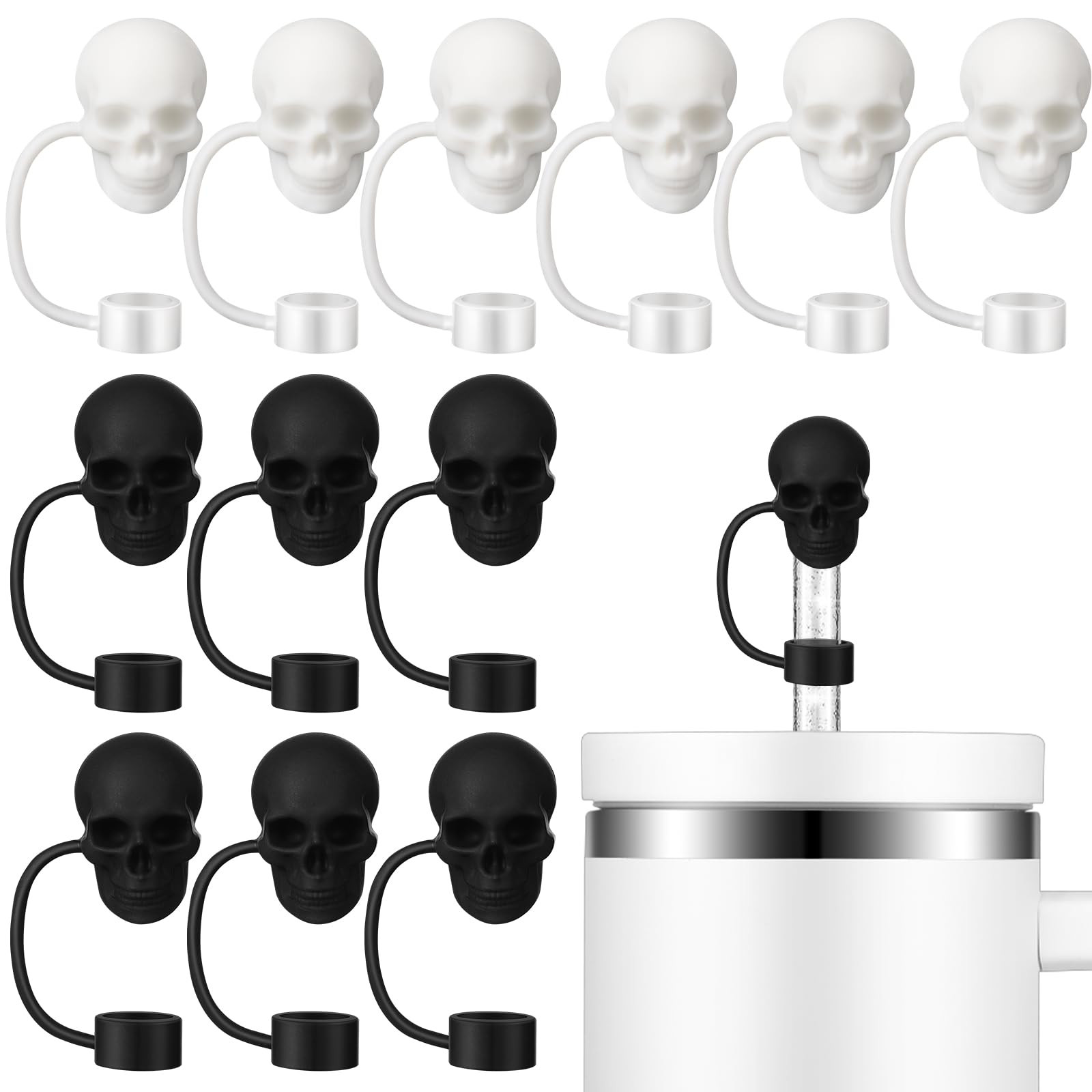 12 Pcs Skull Straw Cover Cap Silicone Straw Topper Compatible with Stanley 30 and 40 oz Tumbler S... | Amazon (US)