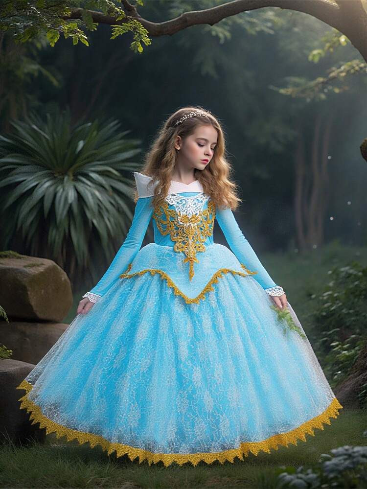 Long Sleeve Princess Dress For Young Girls, Suitable For School, Stage Performance, Party, Gathering, Vacation, Does Not Include Hair Accessories | SHEIN