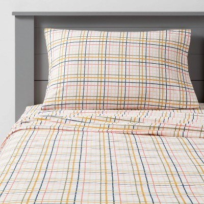 Twin Plaid Print Cotton Kids' Sheet Set - Pillowfort™: Percale, OEKO-TEX Certified, 3-Piece Bedding for Kids | Target