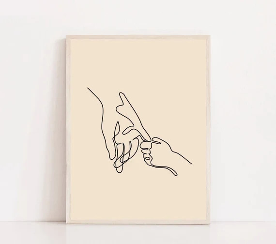 Mom and Baby Finger Touch Printable Wall Art One Line Drawing Print Family Hands Artwork Hand Pos... | Etsy (US)