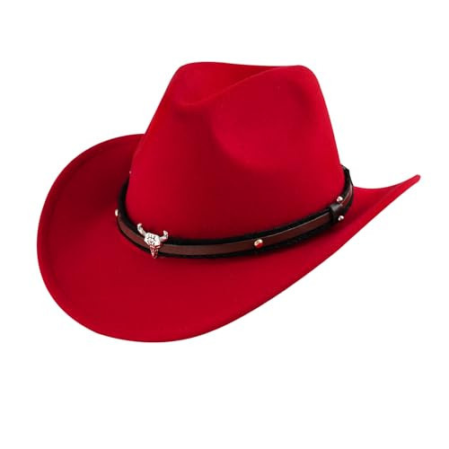 DOCILA Red Cowboy Hat For Women Men Felt Western Cowgirl Hats Rodeo Outfits Valentine Costume Outfits 70s Parties Accessories Detachable Hat Band/Straps | Amazon (US)