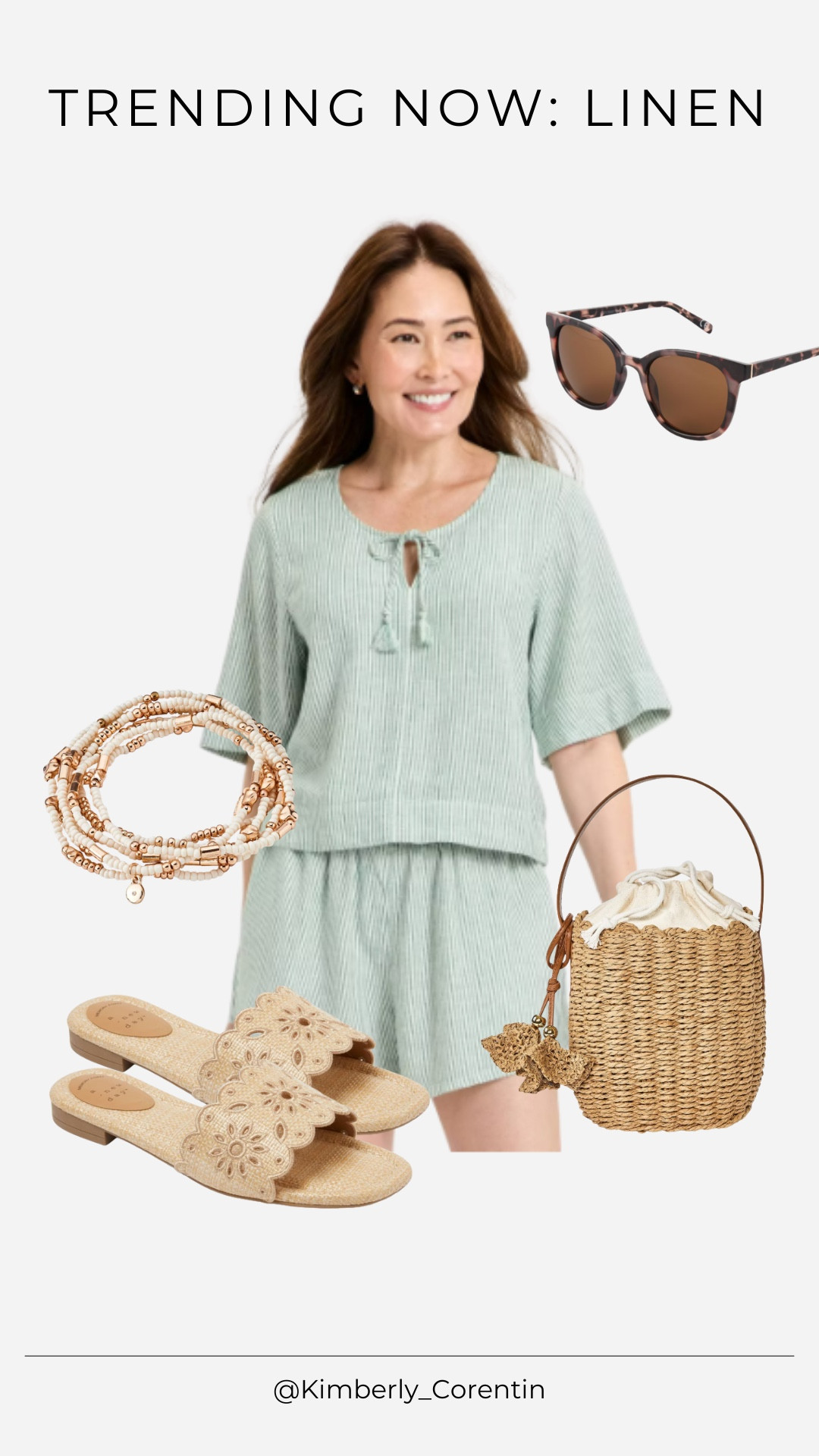 Matching linen set idea for your next weekend outfit!

Sunglasses, linen tops, linen shorts, slides, sandals, target shoes, target sandals, target slides, summer outfits, vacation outfits, target outfits 2026, green matching set, linen set, bracelet set, target set

#LTKootd #LTKOver40 #LTKSeasonal