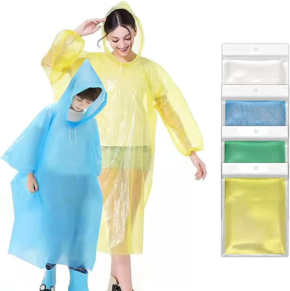 Amazon.com: Ponchos Family Pack, Rain Poncho for Adults and Kids (5 Pack, 4 Colors) Disposable or... | Amazon (US)
