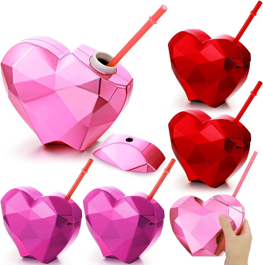 Hsei 6 Pcs Heart Shaped Cup with Lid and Straw 20 oz Valentine's Day Heart Tumbler Gifts Plastic ... | Amazon (US)