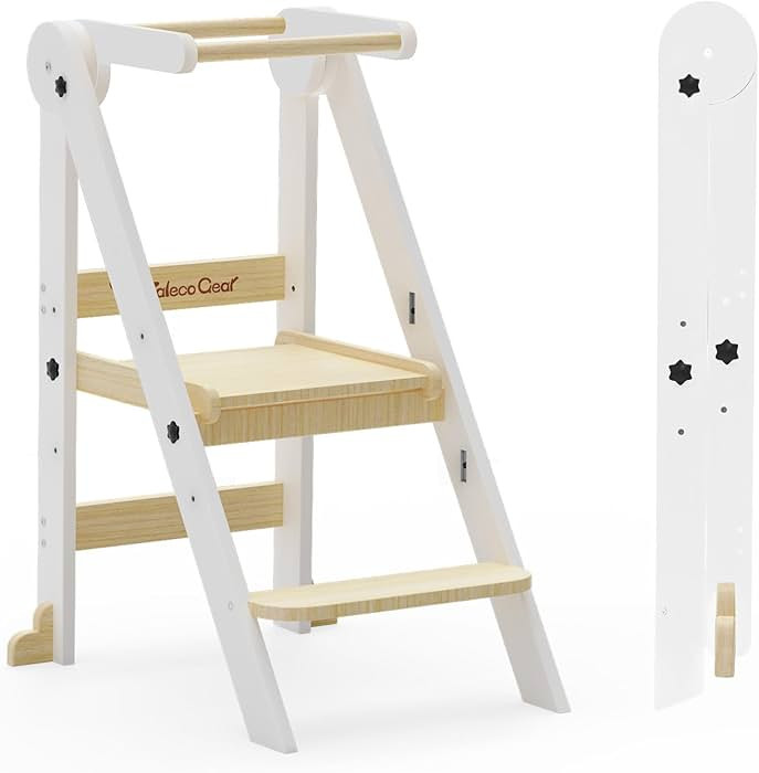 Taleco Gear Foldable Toddler Kitchen Stool Helper, 3 Adjustable Heights Wooden Kids Helper Tower ... | Amazon (US)