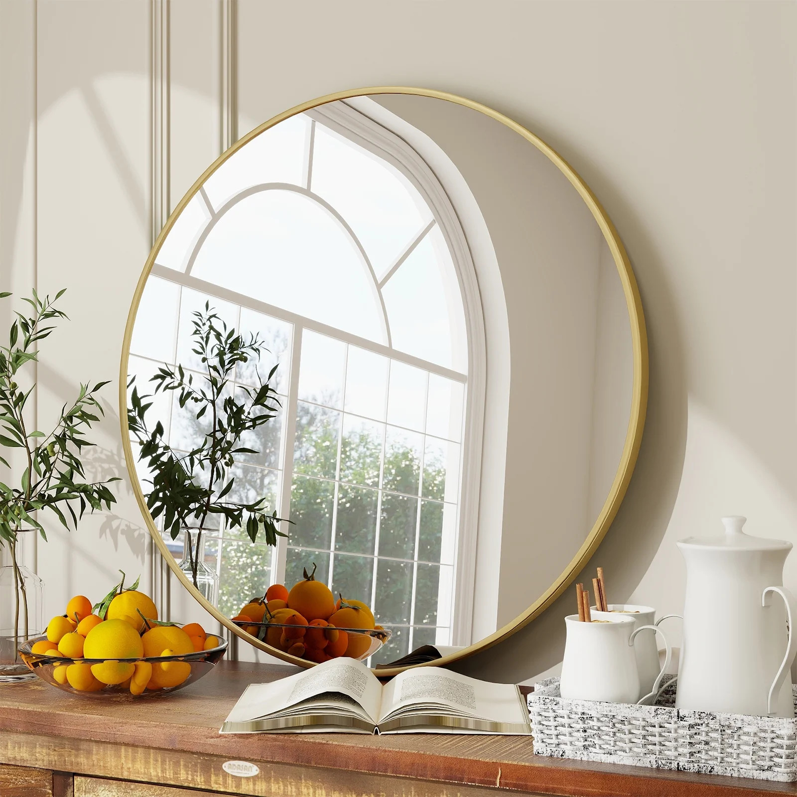 BEAUTYPEAK 20" Wall Mirror Bathroom Mirror Wall Mounted Round Mirror, Gold | Walmart (US)