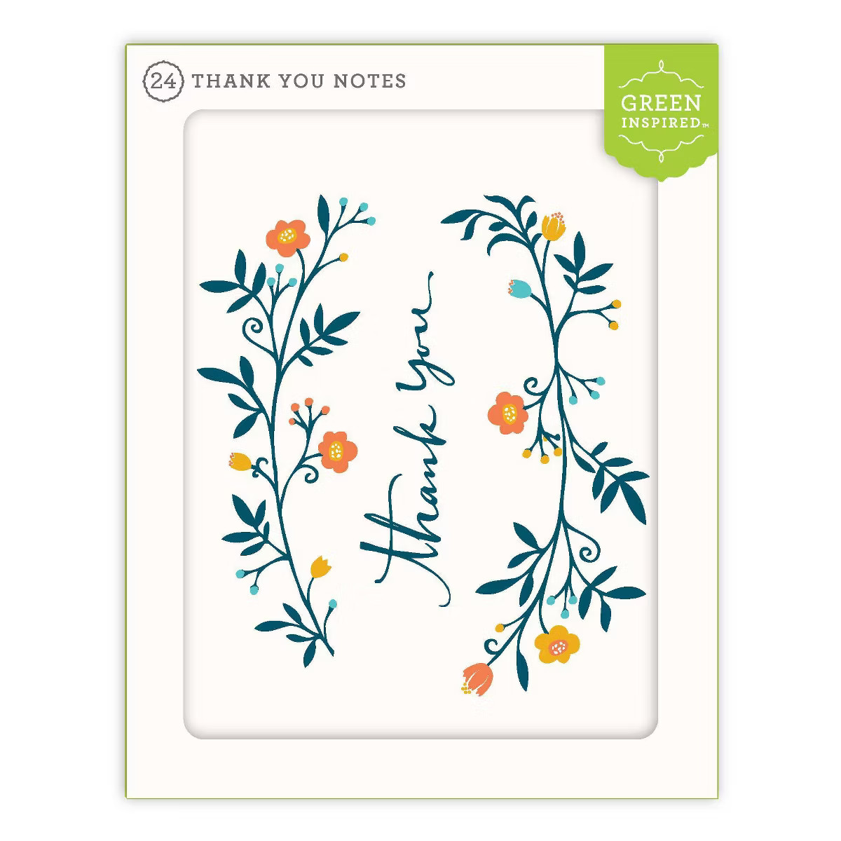 Green Inspired 24ct Boughs Thank You Cards: Floral Stationery Pack with Envelopes, Botanical Desi... | Target