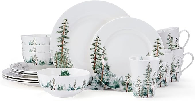 Mikasa Watercolor Forest Chip Resistant 16 Piece Dinnerware Set, Service for 4 White | Amazon (US)