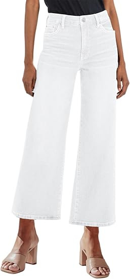 Genleck Women's Wide Leg Jeans – Trendy Cropped Loose Jeans High Waisted Stretchy Capri Denim P... | Amazon (US)