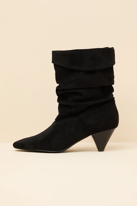 Carrie Black Suede Slouchy Mid-Calf Boots | Lulus