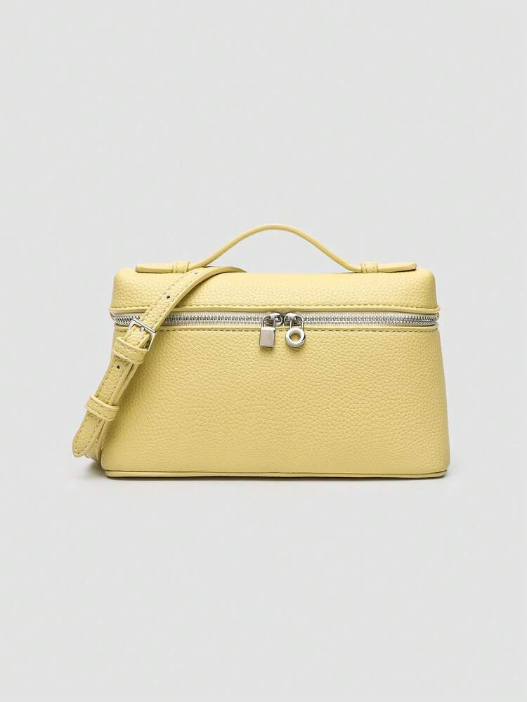1pc Solid Color Litchi Grain PU Square Shoulder Bag, Small Handbag For Women,  Yellow | SHEIN