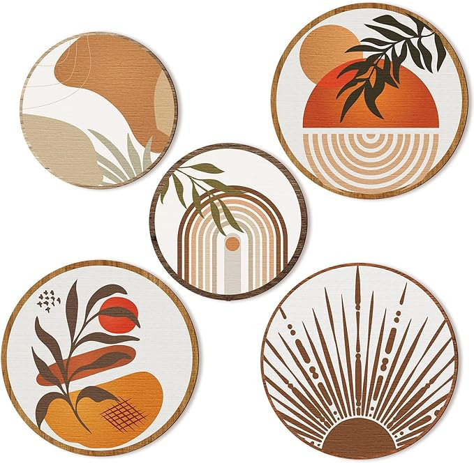 Qunclay 5 Pcs Wall Art Decor Wooden Living Room Wall Decor Bohemian Hanging Farmhouse Geometric 1... | Amazon (US)
