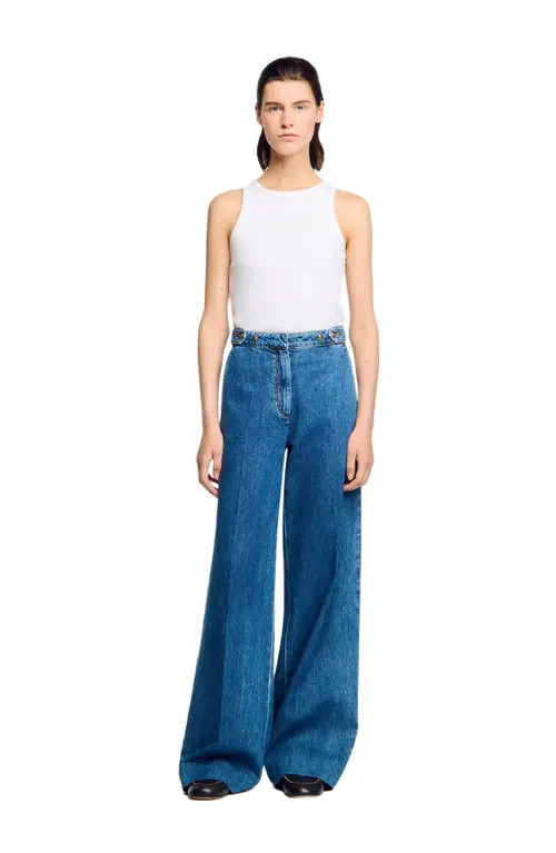 SANDRO Mid-rise wide leg jeans in Blue Jean at Nordstrom, Size 38 Eu | Nordstrom
