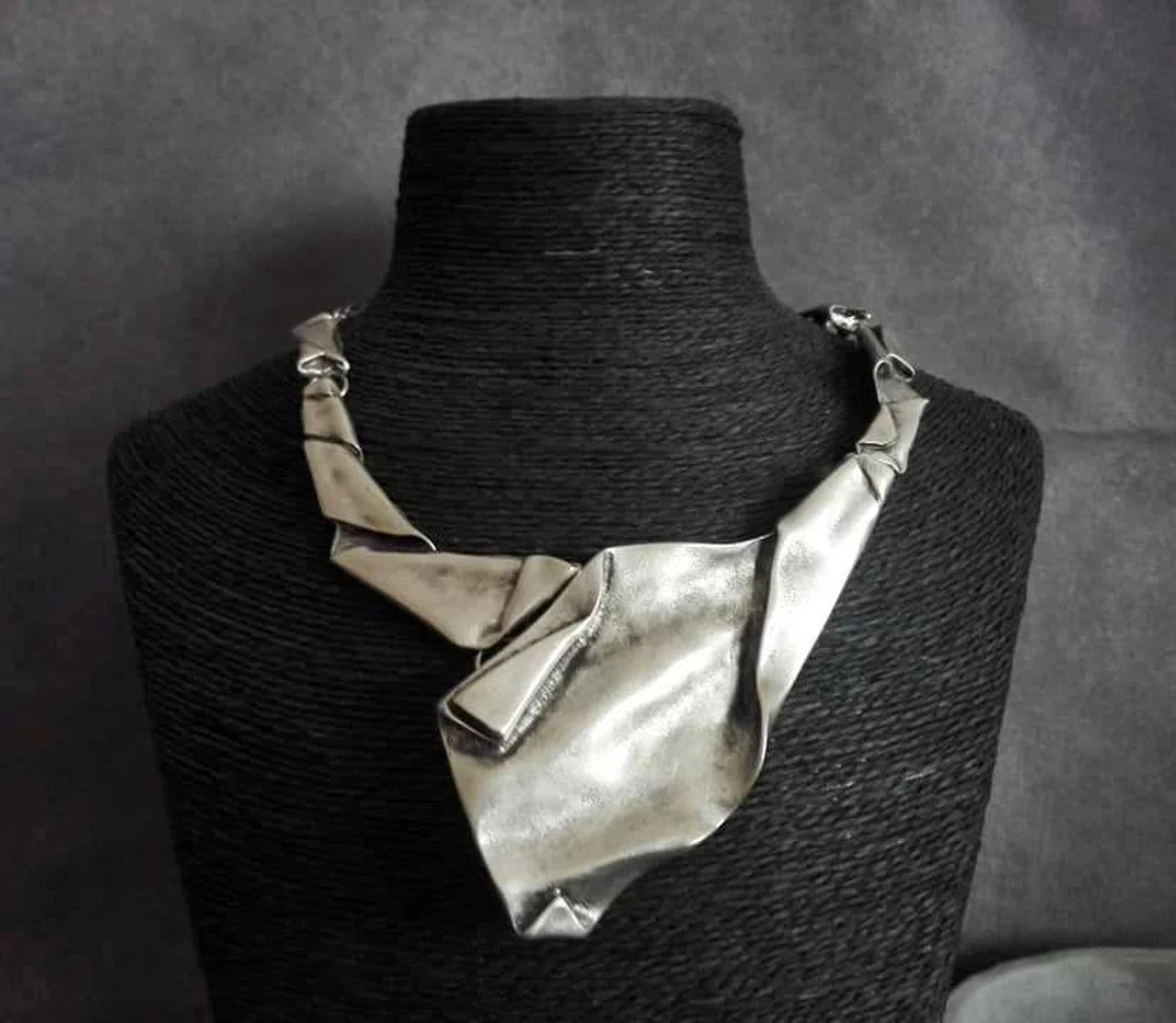 Silver Plated Asymmetrical Statement Necklace, Antique Silver Bohemian Chunky Bib Necklace, Ethni... | Etsy (AU)