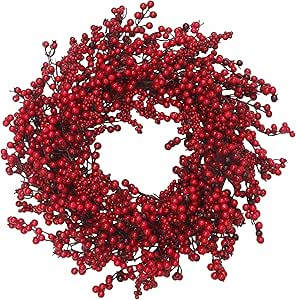 VGIA 22 inches Christmas Wreath Door Wreath Stunning Red Berry Wreath  Christmas Decoration | Amazon (US)