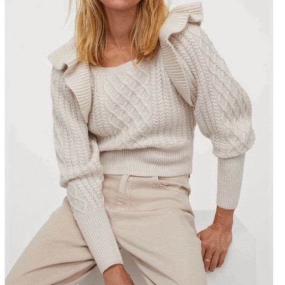 H&M: Cream Cable Knit Ruffle Sweater | Poshmark