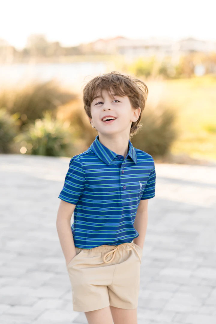 Boys Performance Polo | Sea Breeze Stripes | The Coastal Crane