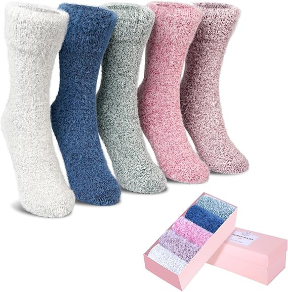SISOSOCK Fuzzy Socks for Women Cozy Soft Warm Socks Casual Home Sleep Comfy Socks 5 Pack Winter S... | Amazon (US)