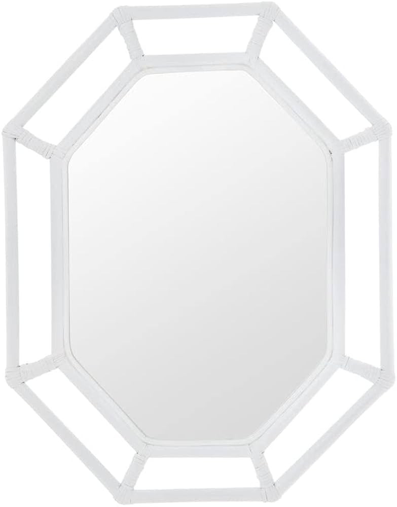 Kouboo Rattan Chippendale Mirror - White - Handcrafted Octagon Rattan Mirror - 25" x 32" - Perfec... | Amazon (US)
