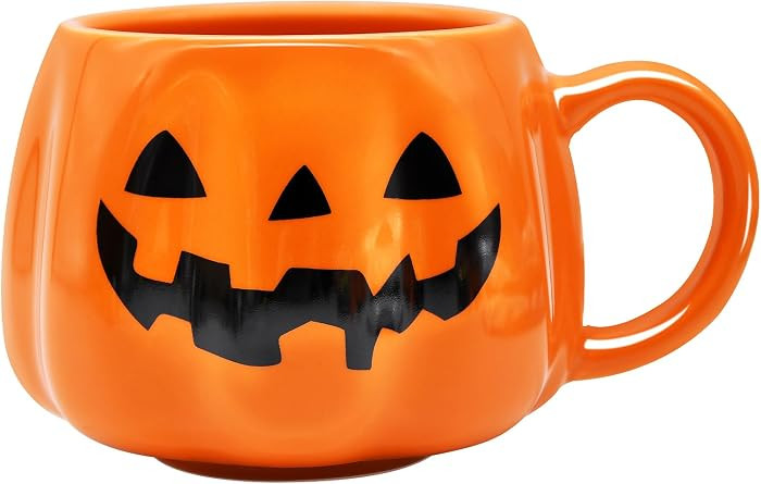 12 oz Halloween Pumpkin Mug, Ceramic Cute Pumpkin Coffee Cup, Black Face | Amazon (US)