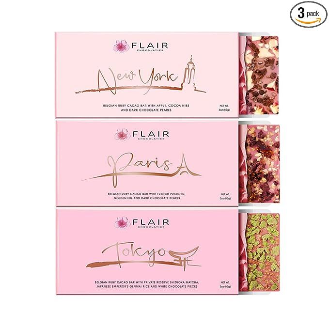 Flair Chocolatier, Belgian Ruby Chocolate Set | Gourmet Chocolate Bars - New York, Paris and Toky... | Amazon (US)